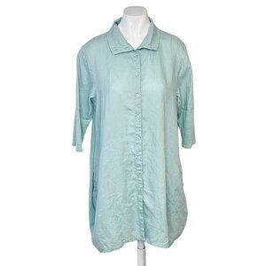 Stella Carakasi 100% Linen Tunic Button Front Pocket Shirt Long Size Small